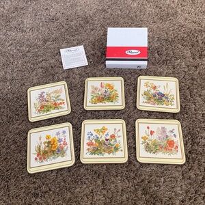 Pimpernel 6pc. Coasters Set Meadow Flowers Square Cork Back Made in England